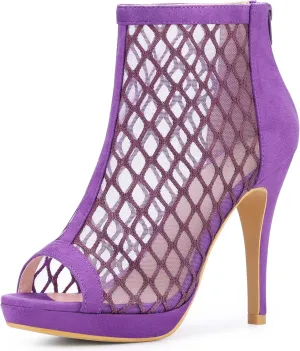 Perphy Platform Peep Toe Mesh Back Zip Stiletto Heel Sandal for Women