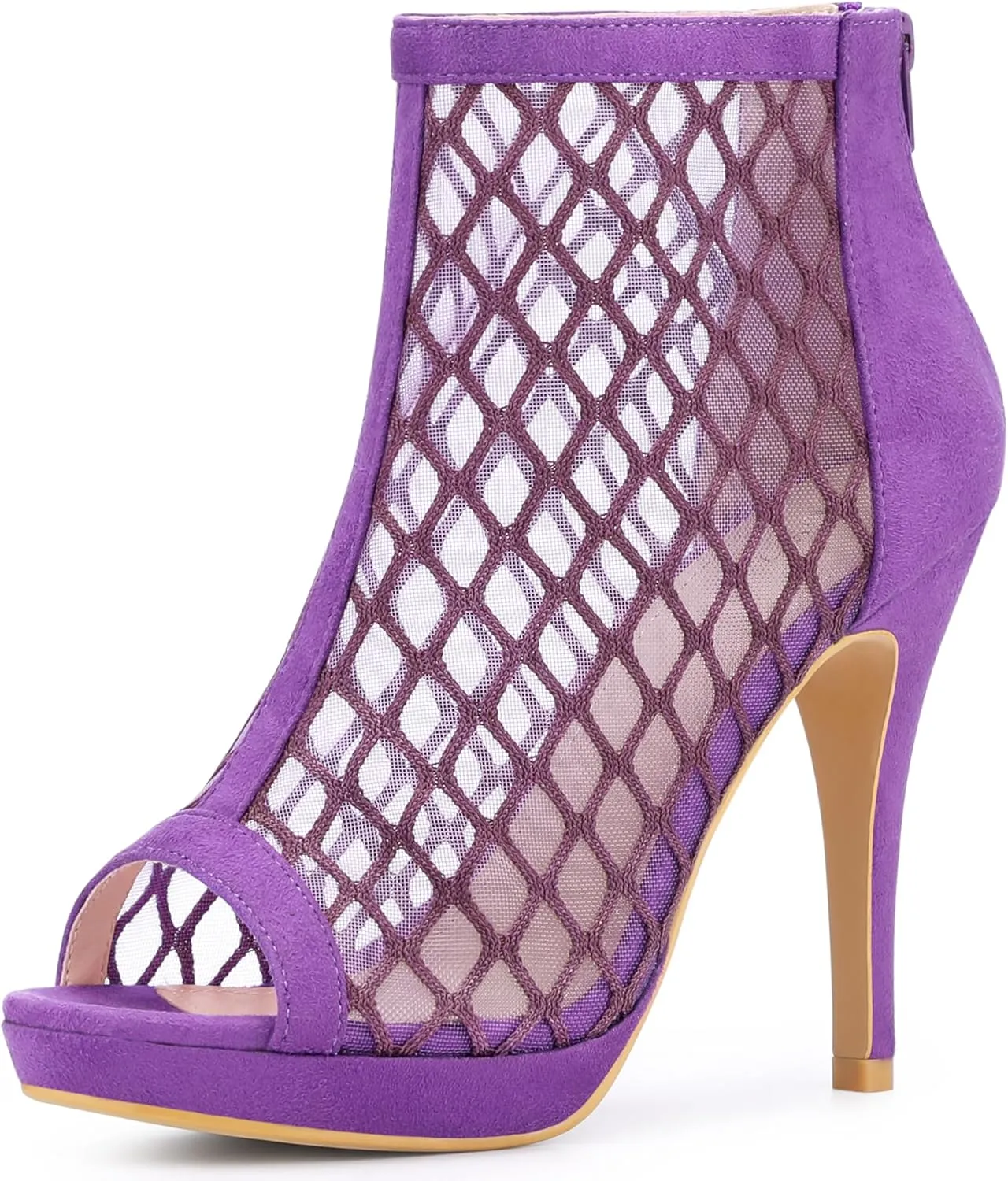 Perphy Platform Peep Toe Mesh Back Zip Stiletto Heel Sandal for Women