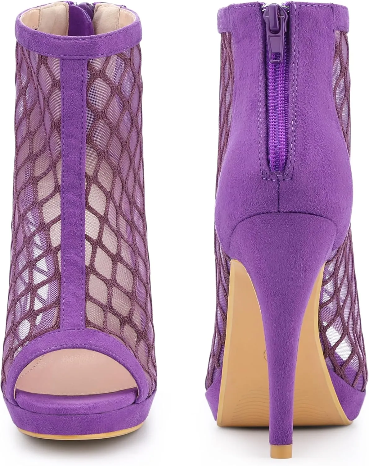 Perphy Platform Peep Toe Mesh Back Zip Stiletto Heel Sandal for Women
