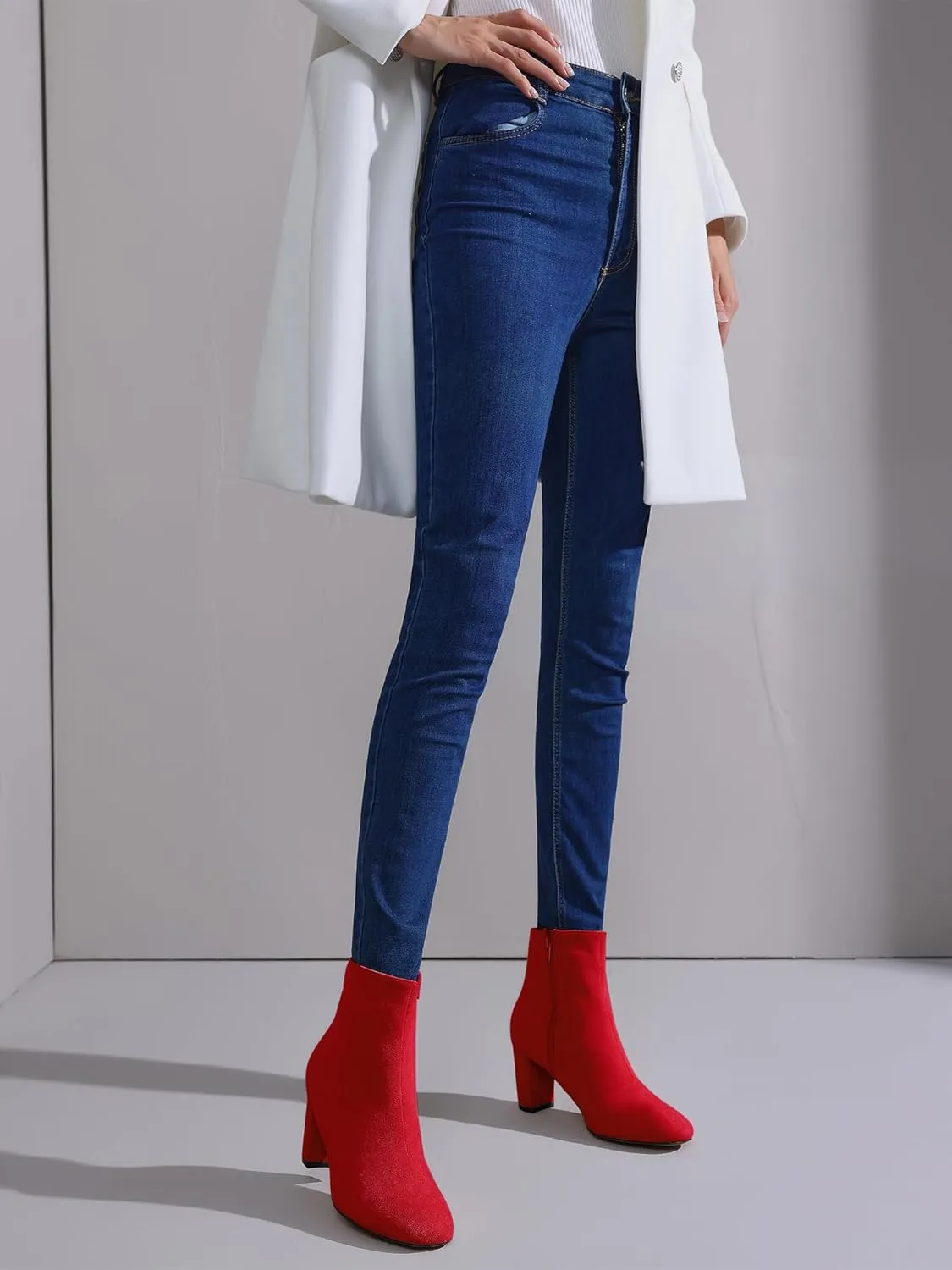 Perphy Square Toe Ankle Boot Chunky Heels Boots for Women