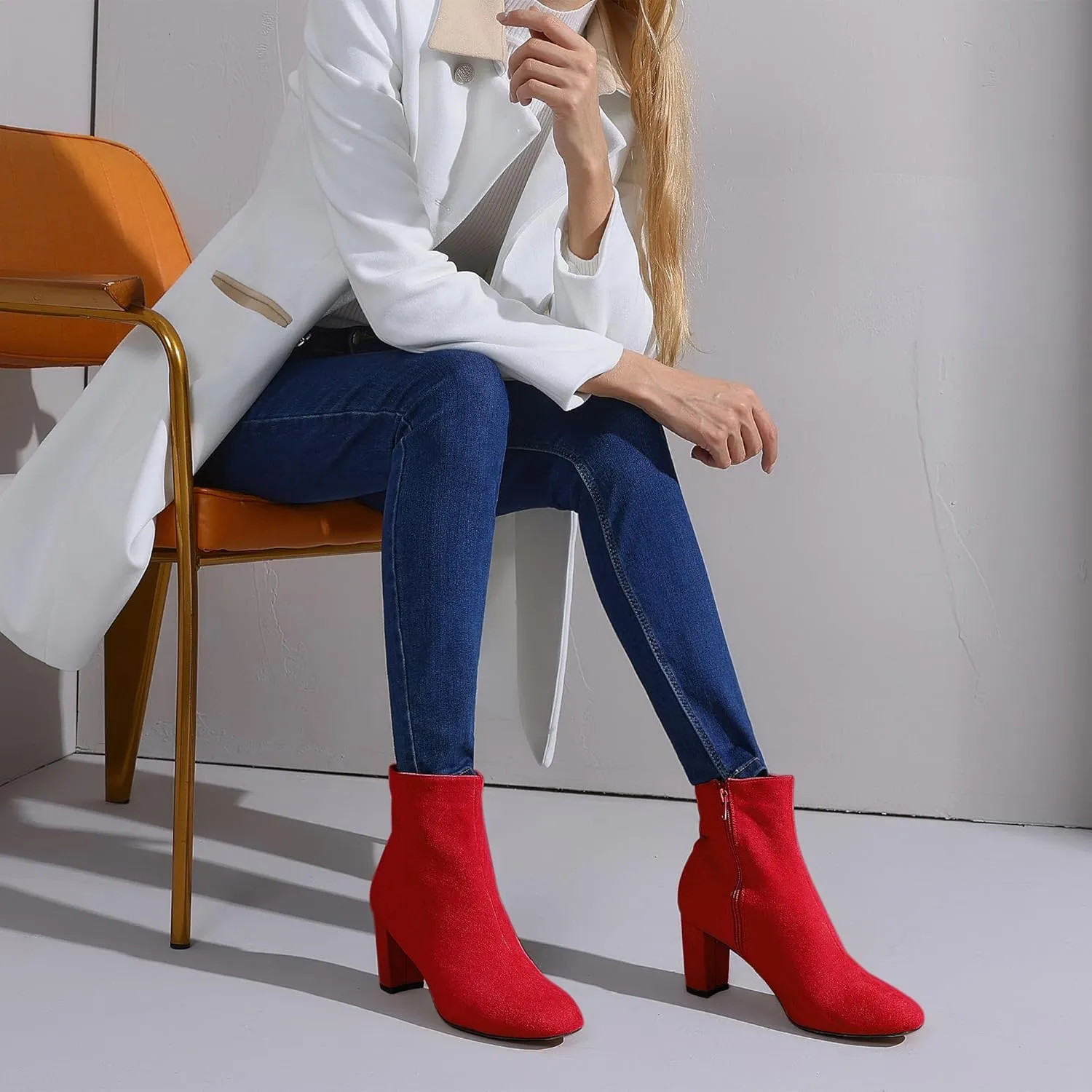 Perphy Square Toe Ankle Boot Chunky Heels Boots for Women