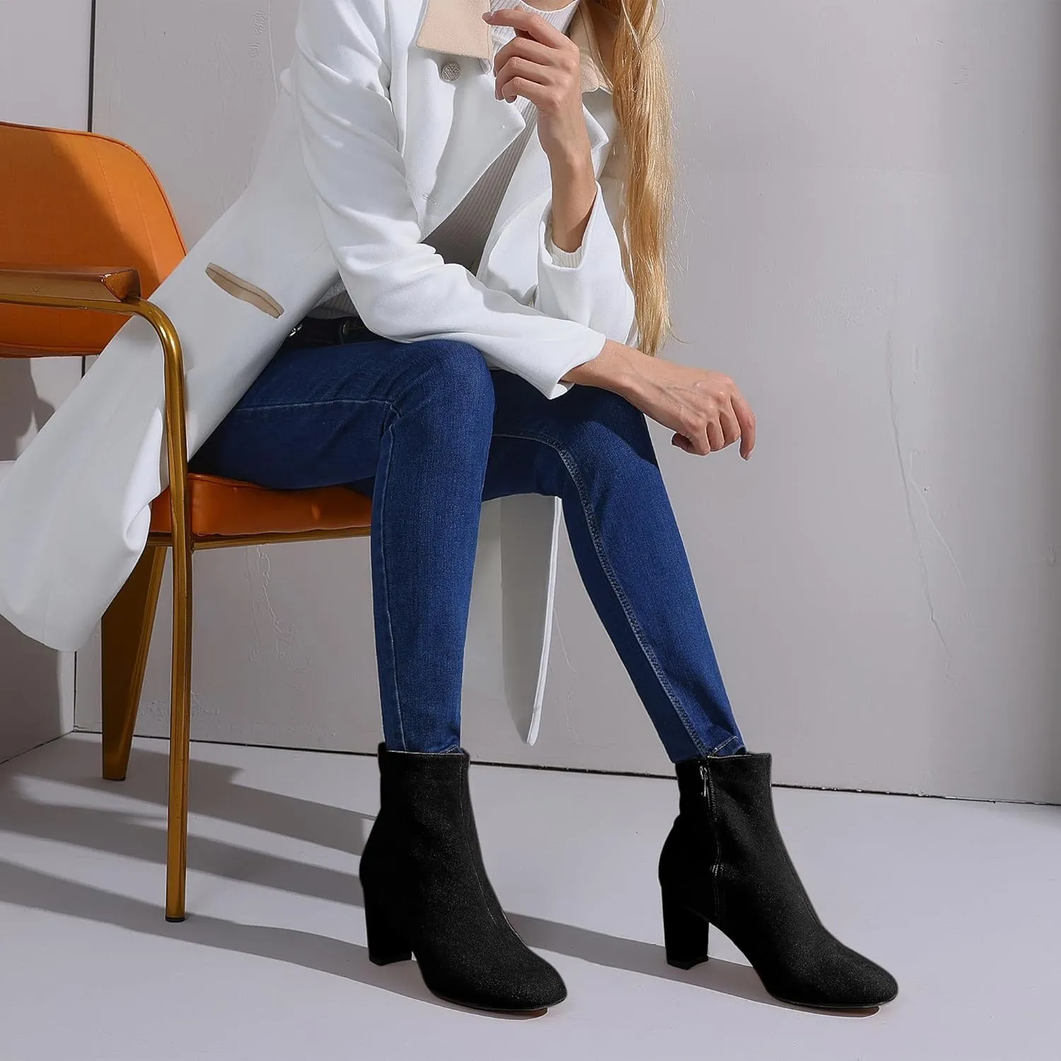 Perphy Square Toe Ankle Boot Chunky Heels Boots for Women
