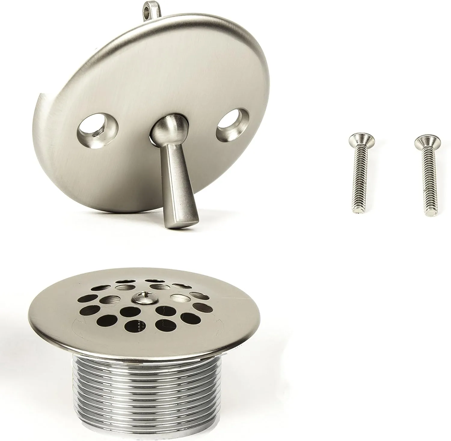 PF WaterWorks PF0972-BN Bathtub Drain Assembly (Drainshoe, Traditional Strainer & Trip Lever Waste & Overflow Face Plate), Brush Nickel