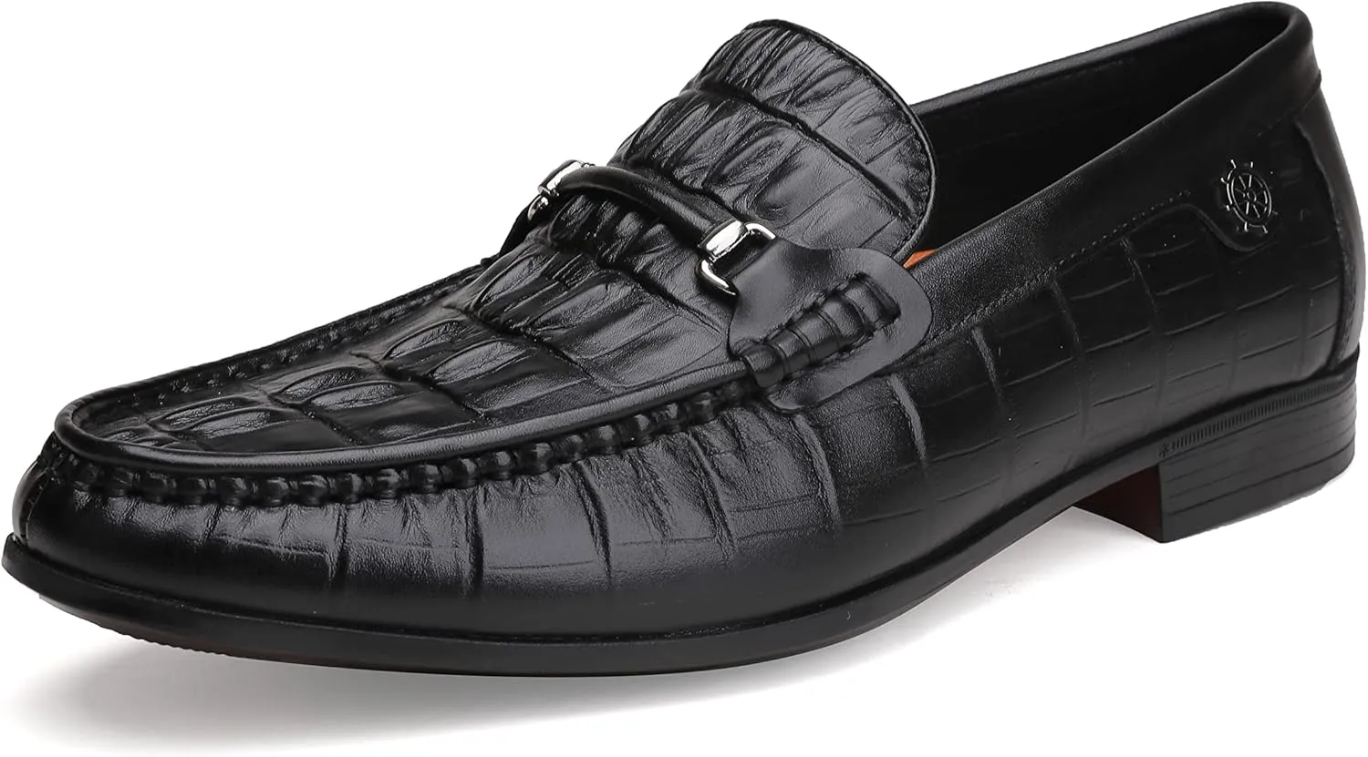 Premium Leather Dress Shoes for Mens, Black Fashion Crocodile Printed Business Slip-on Loafer Shoes for Men