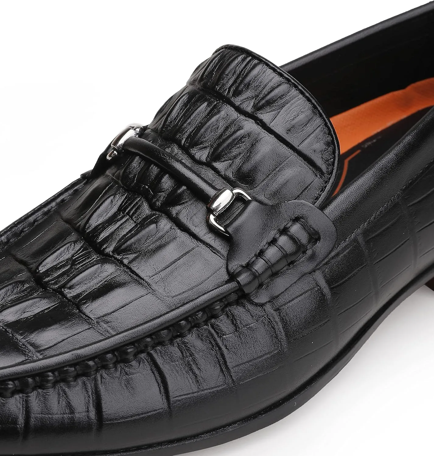Premium Leather Dress Shoes for Mens, Black Fashion Crocodile Printed Business Slip-on Loafer Shoes for Men