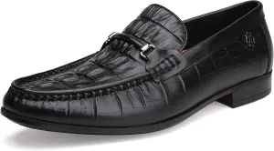 Premium Leather Dress Shoes for Mens, Black Fashion Crocodile Printed Business Slip-on Loafer Shoes for Men