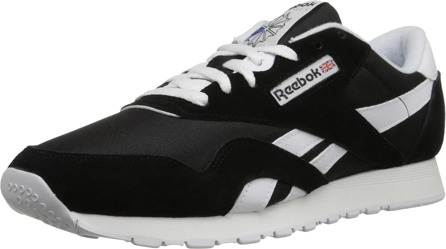 Reebok Men's Classic Nylon Sneaker, Black/White, 9.5