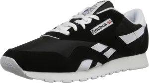 Reebok Men's Classic Nylon Sneaker, Black/White, 9.5