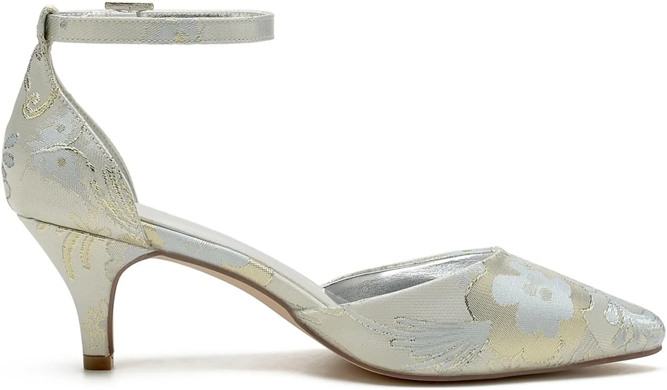 Rhinestone Women Pointed Toe Buckle Bridal Silk Wedding Shoes Satin Pumps High Heel Prom Shoes