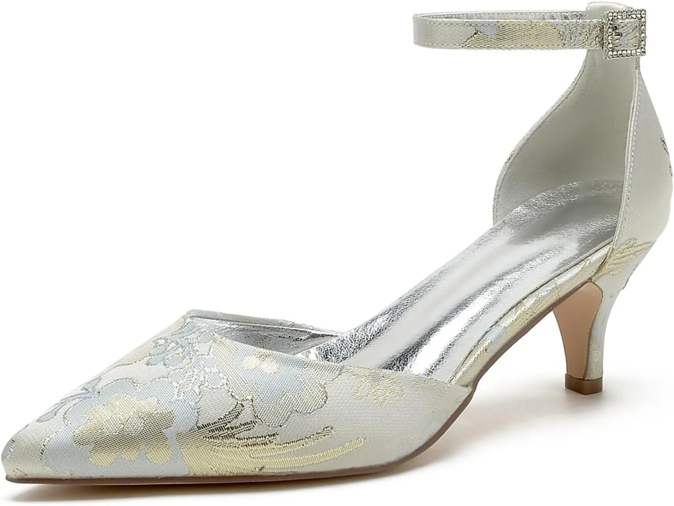 Rhinestone Women Pointed Toe Buckle Bridal Silk Wedding Shoes Satin Pumps High Heel Prom Shoes