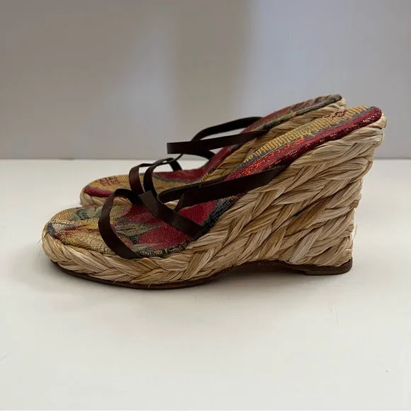 Robert Clergerie Brown Raffia Braided Wedge Sandal