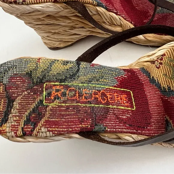 Robert Clergerie Brown Raffia Braided Wedge Sandal