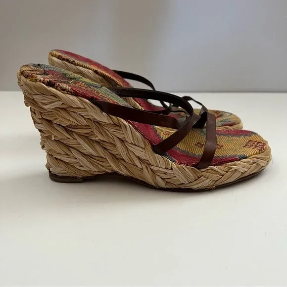 Robert Clergerie Brown Raffia Braided Wedge Sandal