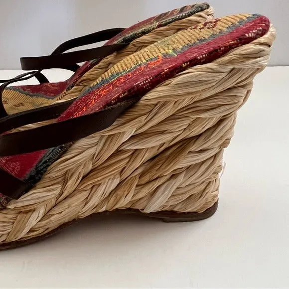 Robert Clergerie Brown Raffia Braided Wedge Sandal