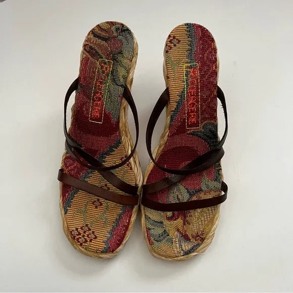Robert Clergerie Brown Raffia Braided Wedge Sandal