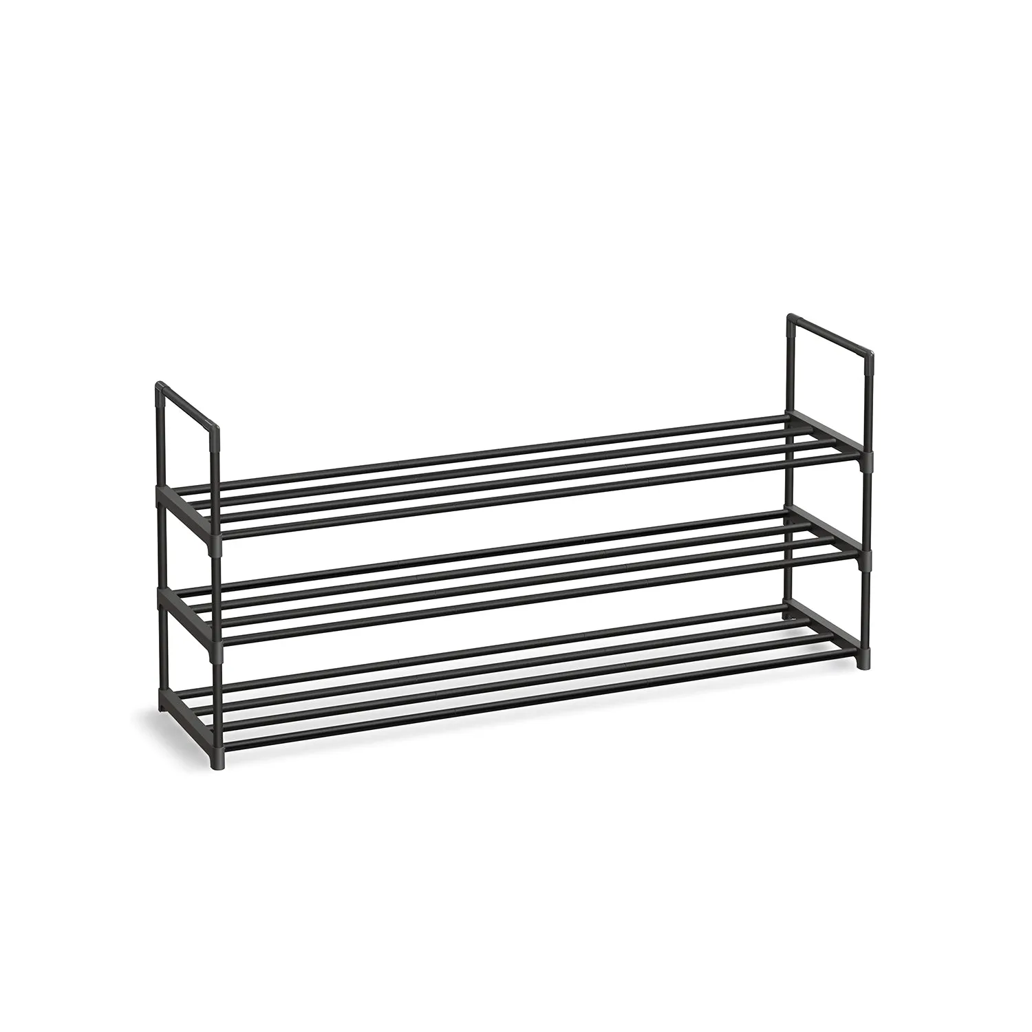 Rootz 3 Tier Shoe Rack - Stackable Shoe Organizer - Metal Shoe Shelf - Black - 30cm x 116cm x 55cm - Lightweight - Easy Assembly