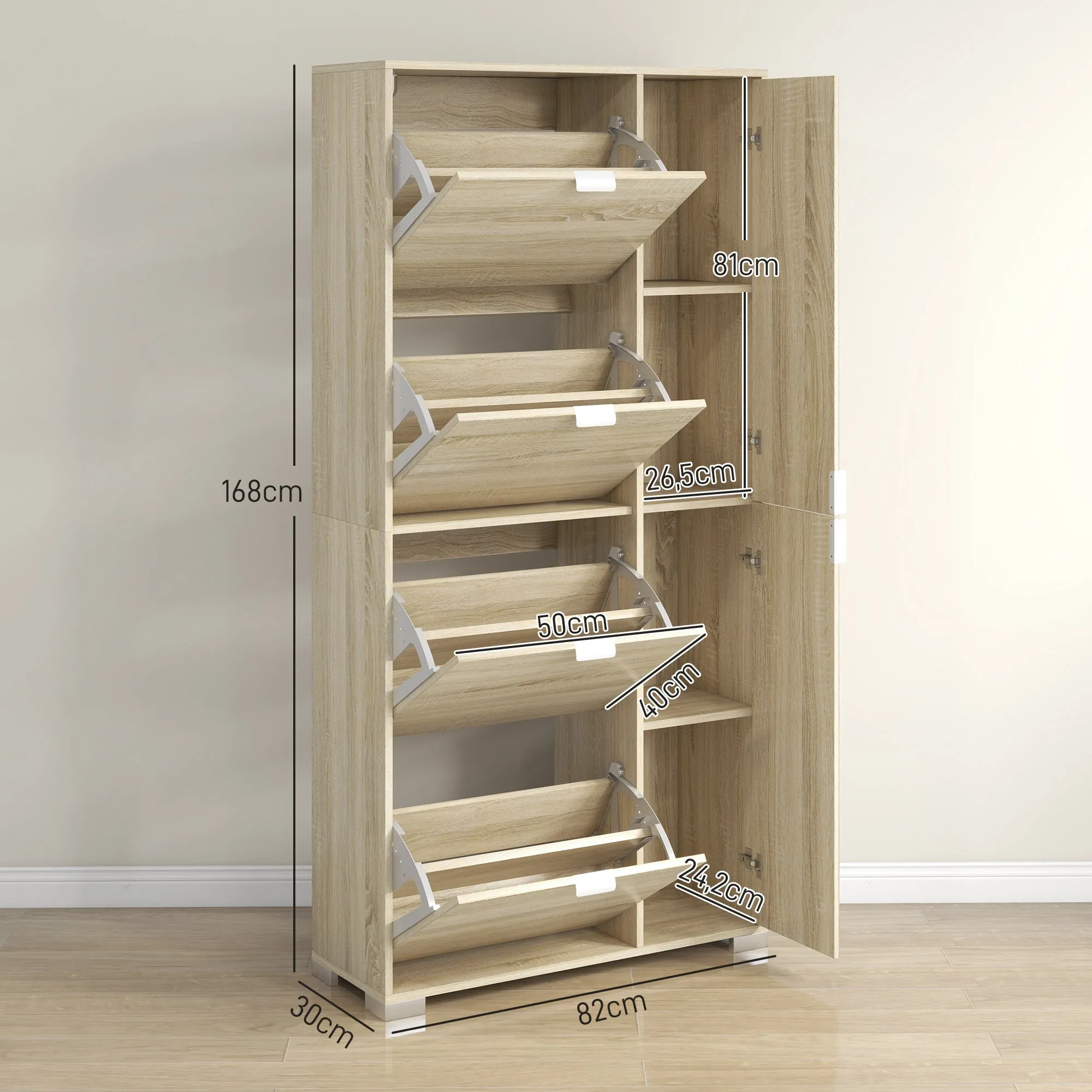 Rootz Shoe Cabinet - Shoe Storage - Mirror Doors - Durable & Stable - 82cm x 30cm x 168cm