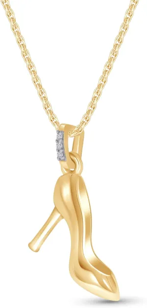 Round Cut White Cubic Zirconia High Heel Shoe Pendant Necklace Jewelry For Women in 14K Gold Over Sterling Silver Along With 18" Silver Chain