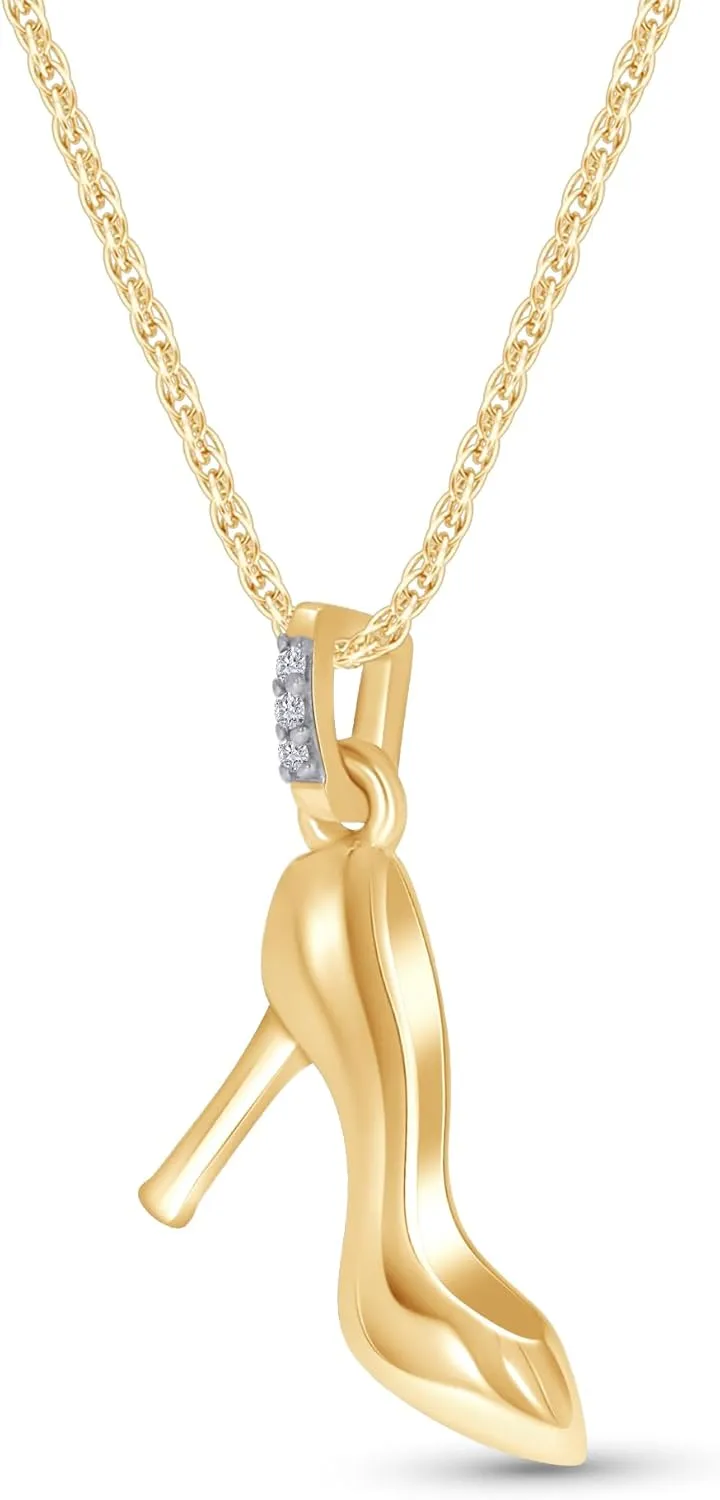Round Cut White Cubic Zirconia High Heel Shoe Pendant Necklace Jewelry For Women in 14K Gold Over Sterling Silver Along With 18" Silver Chain