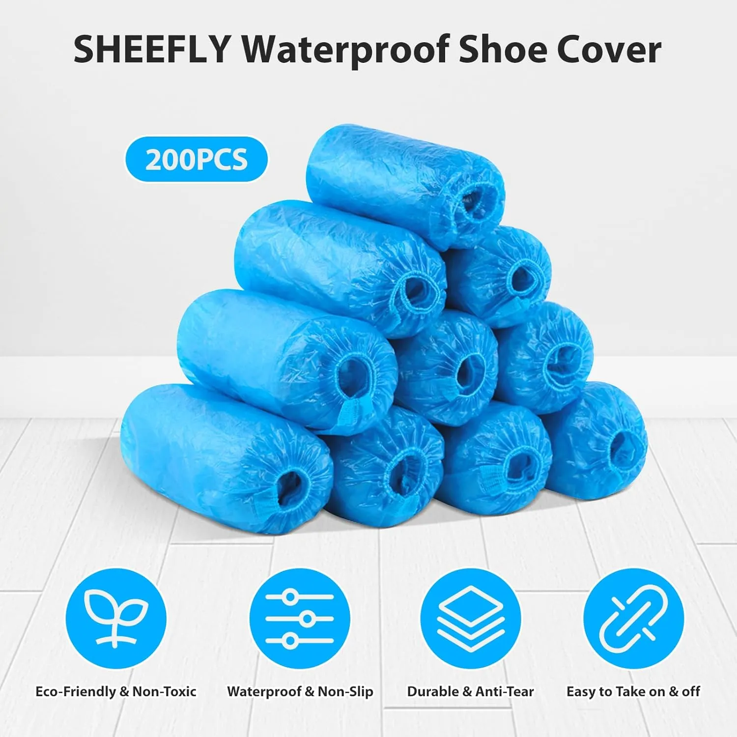 SHEEFLY 200 Pack Disposable Boot CPE Shoe Covers,Waterproof Non-Slip Shoe Booties, Durable Recyclable Shoe Protector,Thick Shoe Cover for Indoor Carpet Floor Usage Medical Museum Workplace