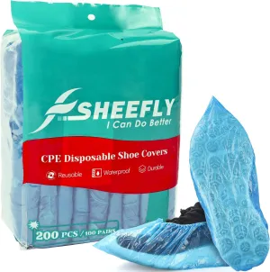 SHEEFLY 200 Pack Disposable Boot CPE Shoe Covers,Waterproof Non-Slip Shoe Booties, Durable Recyclable Shoe Protector,Thick Shoe Cover for Indoor Carpet Floor Usage Medical Museum Workplace