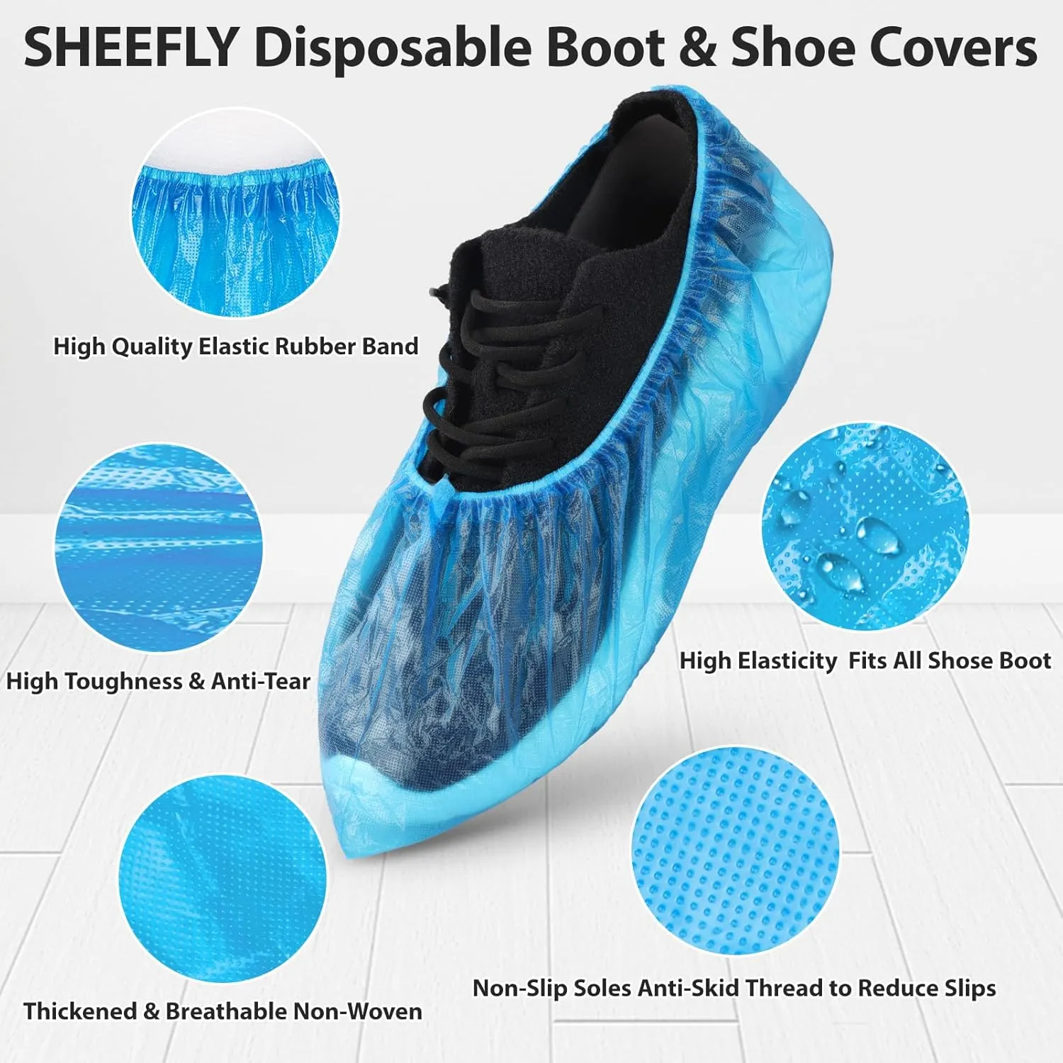 SHEEFLY 200 Pack Disposable Boot CPE Shoe Covers,Waterproof Non-Slip Shoe Booties, Durable Recyclable Shoe Protector,Thick Shoe Cover for Indoor Carpet Floor Usage Medical Museum Workplace