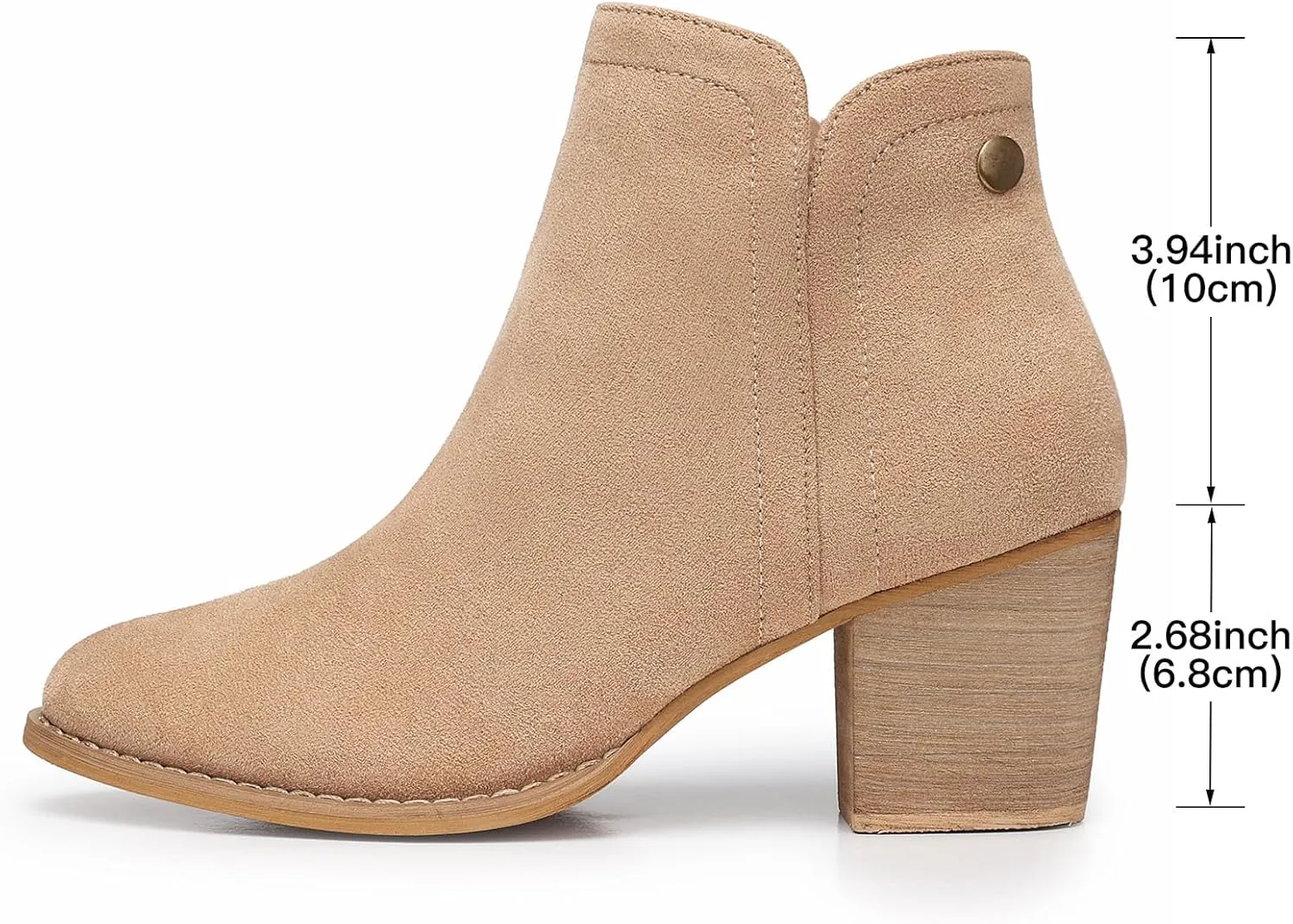 SHIBEVER Ankle Boots for Women Heel: Pointed Toe Chunky Block Low Heels Winter Fall Side Zipper Short Booties
