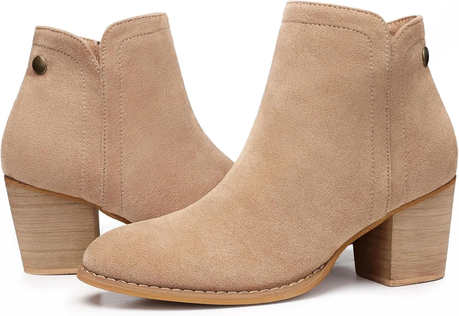 SHIBEVER Ankle Boots for Women Heel: Pointed Toe Chunky Block Low Heels Winter Fall Side Zipper Short Booties