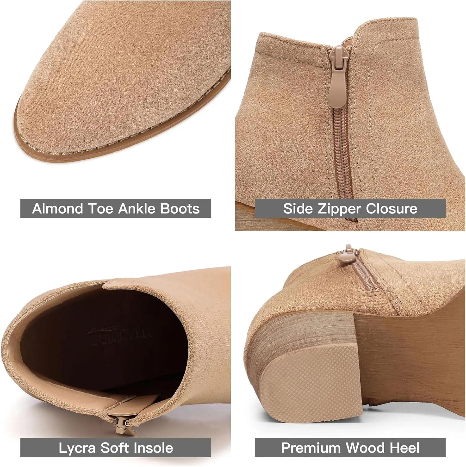 SHIBEVER Ankle Boots for Women Heel: Pointed Toe Chunky Block Low Heels Winter Fall Side Zipper Short Booties