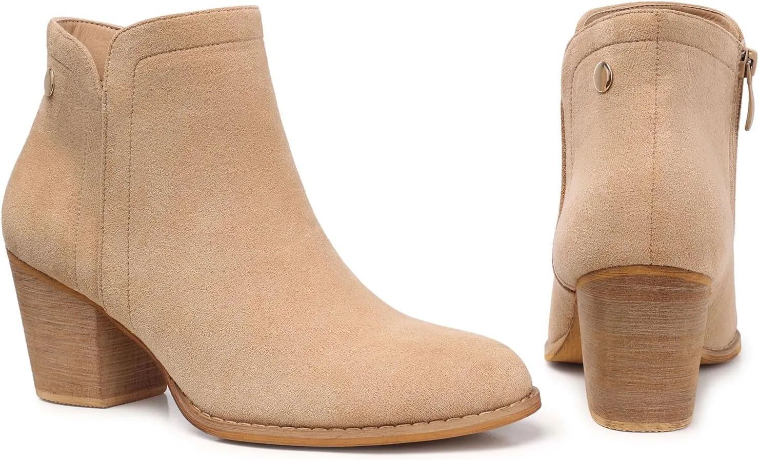 SHIBEVER Ankle Boots for Women Heel: Pointed Toe Chunky Block Low Heels Winter Fall Side Zipper Short Booties
