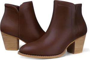 SHIBEVER Women's Ankle Boots Heel: Chunky Low Heeled Almond Toe Short Booties with Zipper Faux Suede Dress Western Fall 2025 Shoes