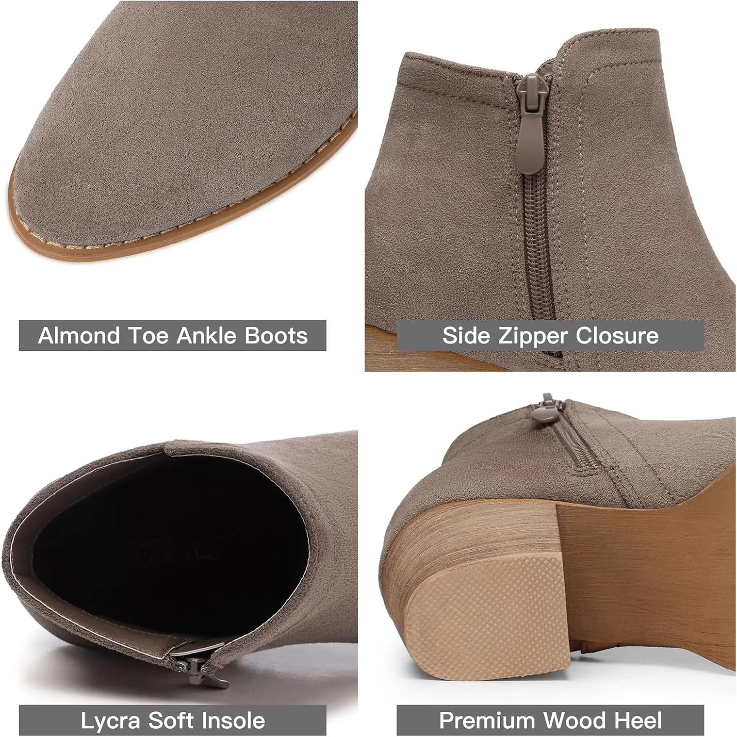 SHIBEVER Women's Ankle Boots Heel: Chunky Low Heeled Almond Toe Short Booties with Zipper Faux Suede Dress Western Fall 2025 Shoes