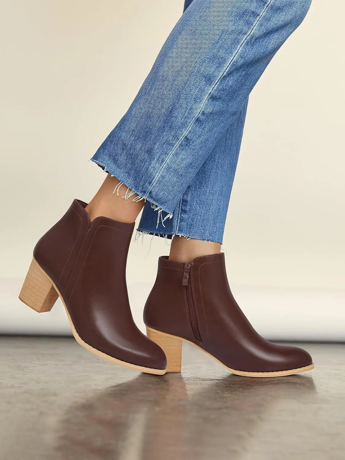 SHIBEVER Women's Ankle Boots Heel: Chunky Low Heeled Almond Toe Short Booties with Zipper Faux Suede Dress Western Fall 2025 Shoes