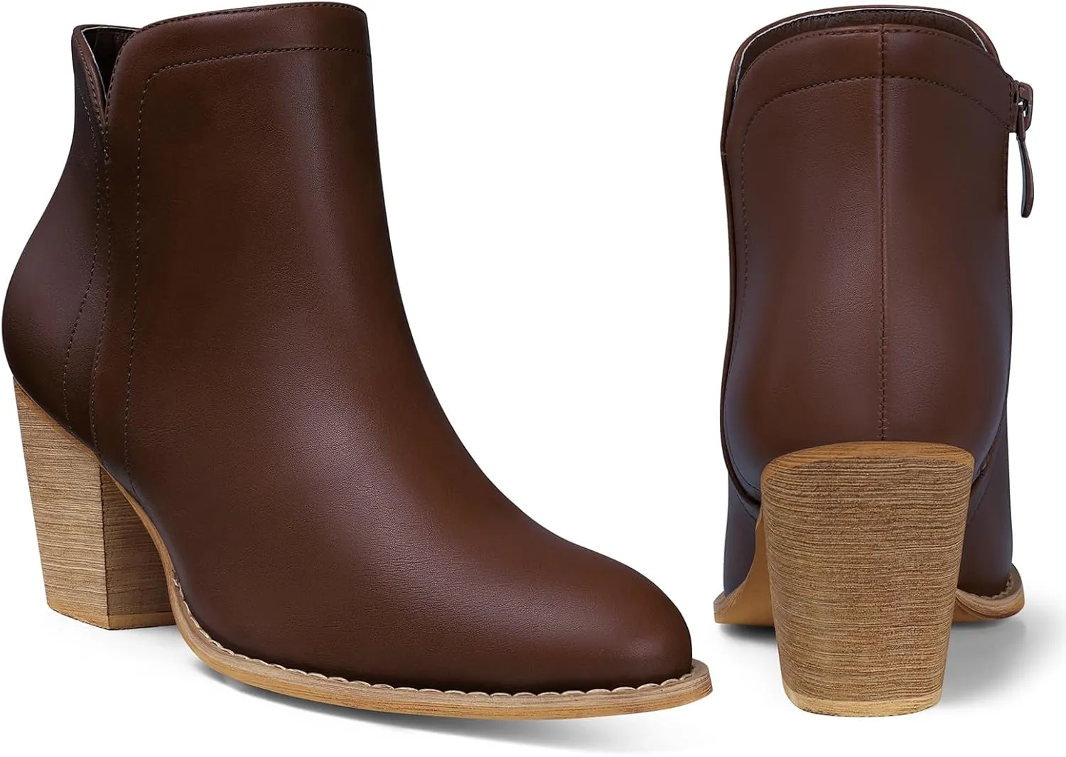 SHIBEVER Women's Ankle Boots Heel: Chunky Low Heeled Almond Toe Short Booties with Zipper Faux Suede Dress Western Fall 2025 Shoes