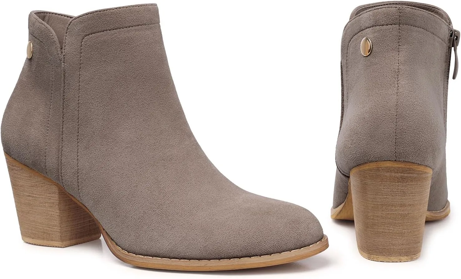 SHIBEVER Women's Ankle Boots Heel: Chunky Low Heeled Almond Toe Short Booties with Zipper Faux Suede Dress Western Fall 2025 Shoes