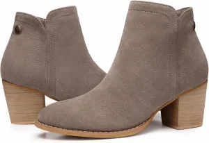 SHIBEVER Women's Ankle Boots Heel: Chunky Low Heeled Almond Toe Short Booties with Zipper Faux Suede Dress Western Fall 2025 Shoes