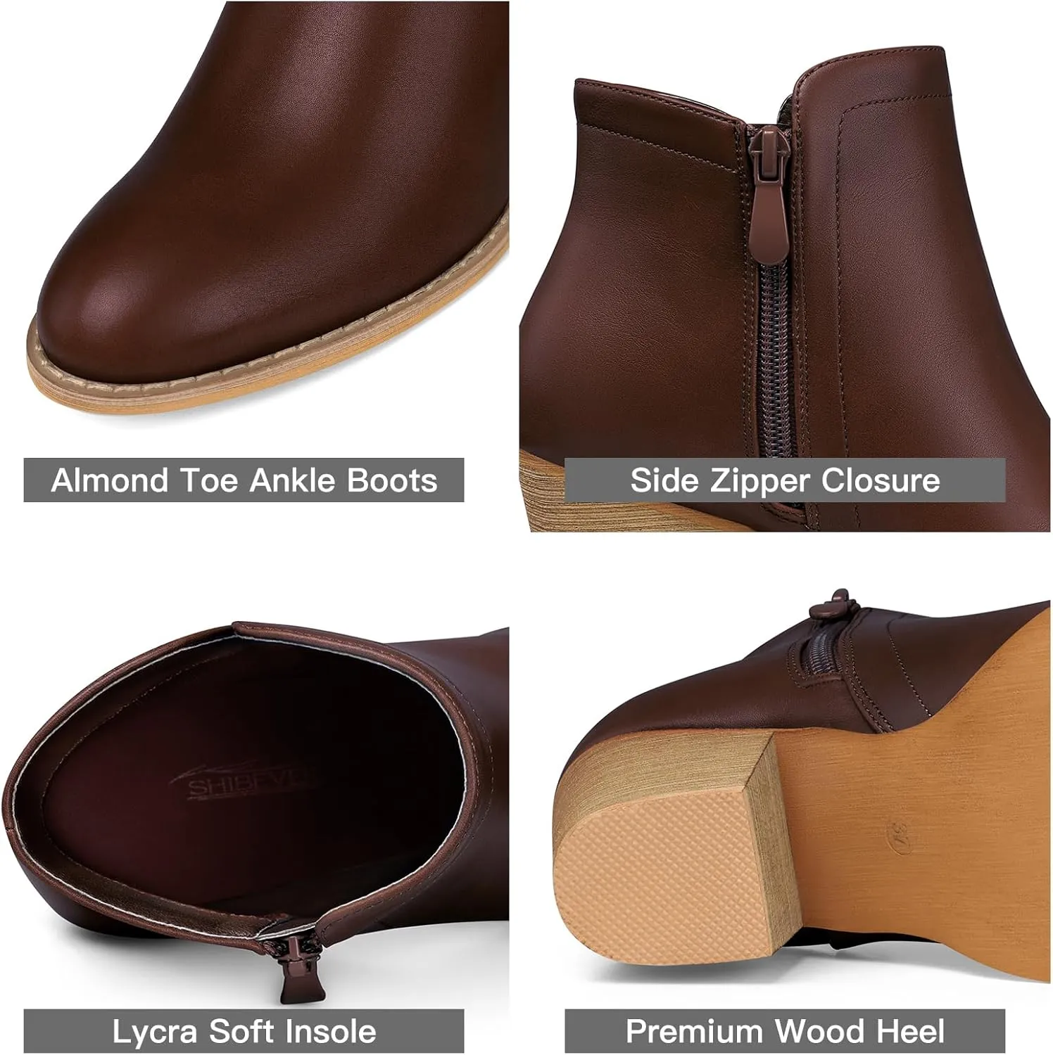SHIBEVER Women's Ankle Boots Heel: Chunky Low Heeled Almond Toe Short Booties with Zipper Faux Suede Dress Western Fall 2025 Shoes