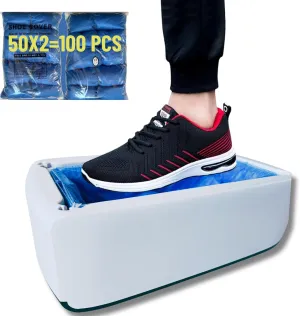 Shoe Cover Dispenser with 100pcs Disposable Non-woven Booties, Durable Shoe Cover Machine, Fits US Men Size Up to 11, Easy for Indoor Use, Estate Showings (white)