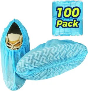 Shoe Covers Disposable Non Slip, Aokmok 100 Pack (50 Pairs) Non Woven Fabric Boot Covers for Indoors, Textured Grip, Durable & Slip Resistant Booties Shoe Covers, One Size Fits Most