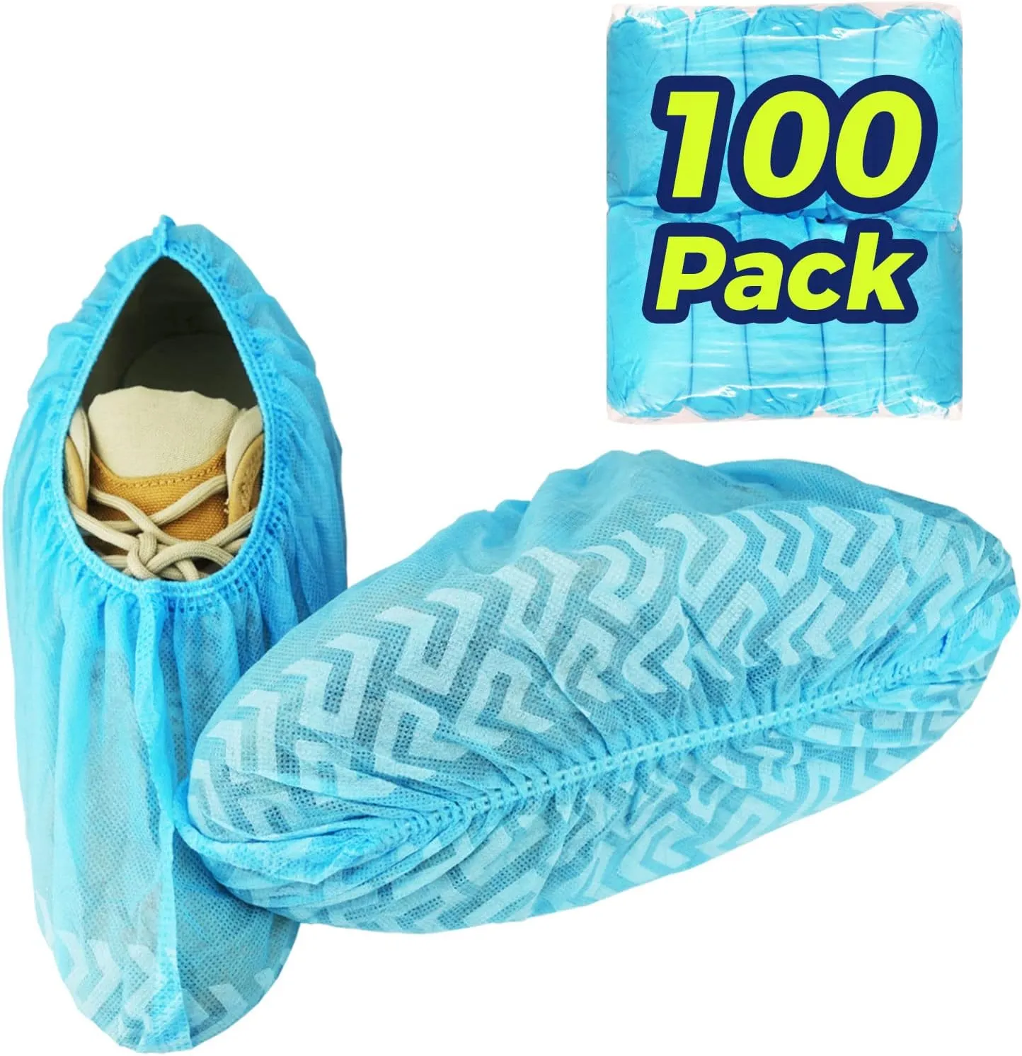 Shoe Covers Disposable Non Slip, Aokmok 100 Pack (50 Pairs) Non Woven Fabric Boot Covers for Indoors, Textured Grip, Durable & Slip Resistant Booties Shoe Covers, One Size Fits Most