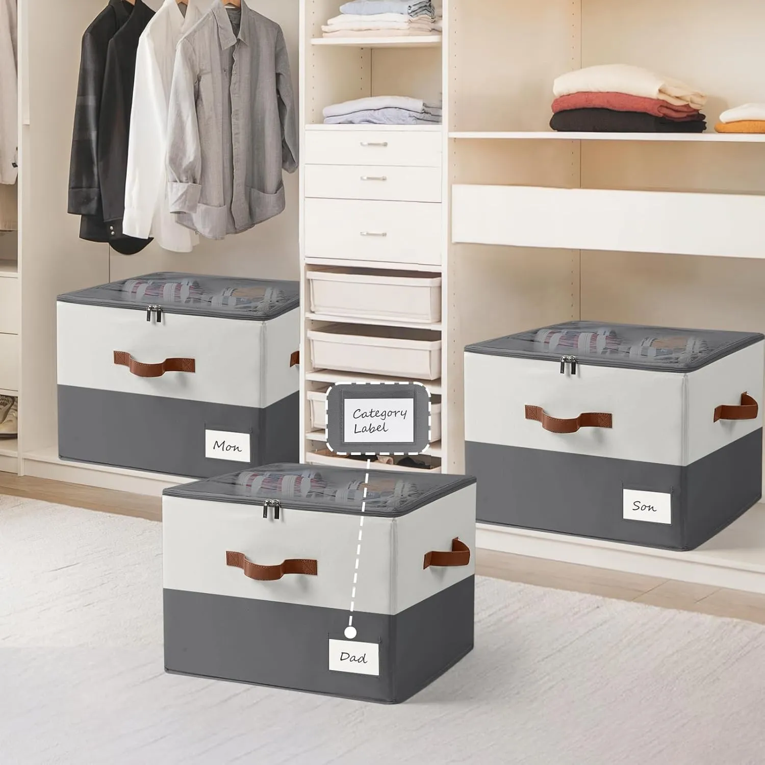 Shoe Organizer for Closet, Fits Up to 32 Pairs, Large Shoe Box Storage Container with Clear Cover, with Adjustable Dividers for Shoe Storage Bins,Space-Saving Shoe Bins,(2-Pack Beige and grey)