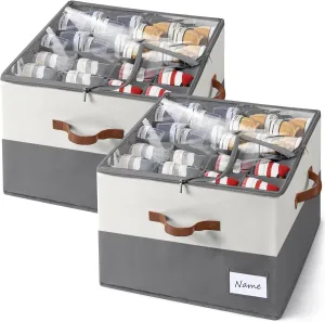 Shoe Organizer for Closet, Fits Up to 32 Pairs, Large Shoe Box Storage Container with Clear Cover, with Adjustable Dividers for Shoe Storage Bins,Space-Saving Shoe Bins,(2-Pack Beige and grey)