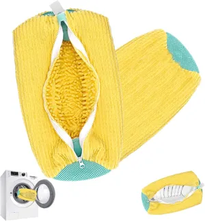 Shoe Washing Machine Bag 2 Pcs Reusable Laundry Shoe Bag for Washer and Dryer Yellow Durable Shoe Bags for Traveling Tennis Sneaker Shoe Washing Bag with Zipper Cute Mesh Cleaner Shoe Pouch