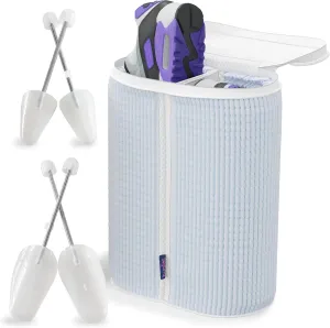 Shoe Washing Machine Bag - Dual Shoe Bag for Washing with Adjustable Shoe Trees, Laundry Shoe Bag for 2 Shoes, Fluffy Fiber, Wrap-around Cleaning, Olive-shaped Design, Durable Zipper, Blue