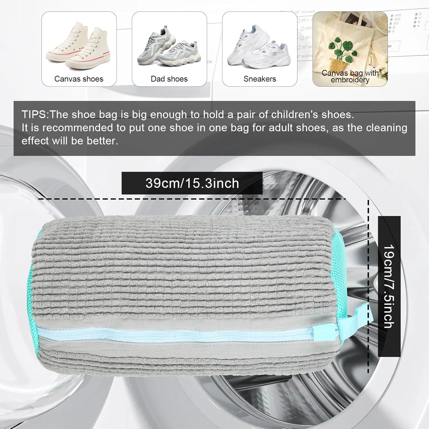 Shoe Washing Machine Bag Sole suds Magic Bag Laundry Shoes Bag (2pc Grey)