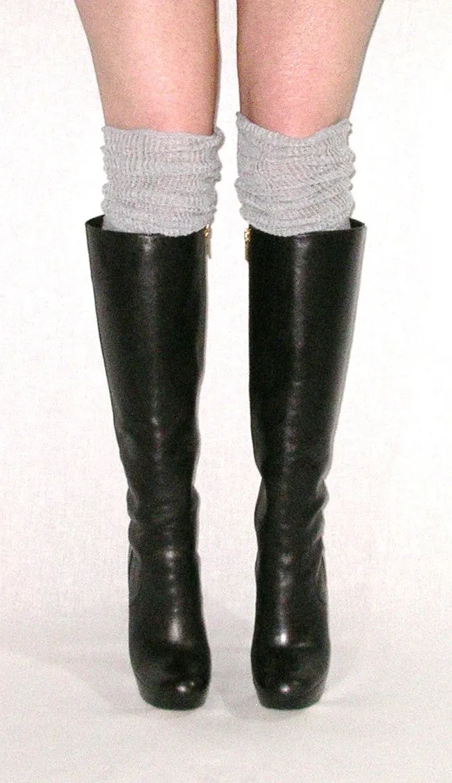 Slouch Top Boot Socks Gray Over The Knee Boho Pointelle Lace Scrunch Toppers Thigh High Knee High