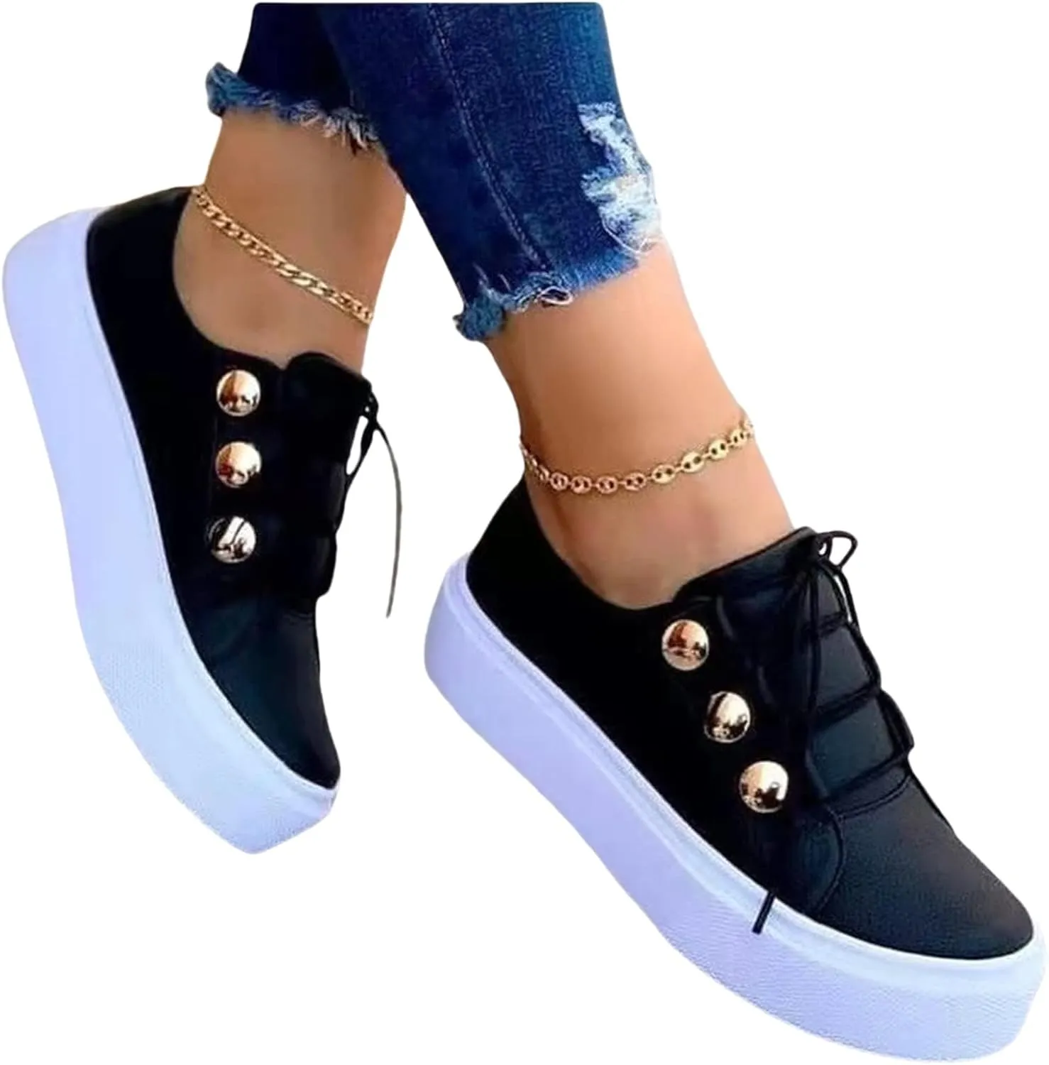 Sneakers for Women Non Slip Platform Fashion Sneakers Low Top Casual Walking Shoes Pu Faux Leather Classic Tennis Shoes Lightweight Outdoor Footwear