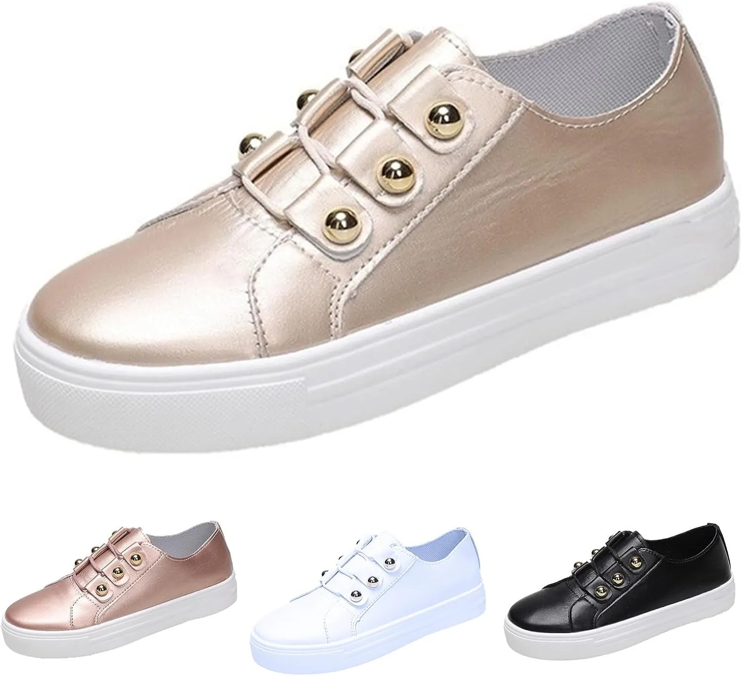 Sneakers for Women Non Slip Platform Fashion Sneakers Low Top Casual Walking Shoes Pu Faux Leather Classic Tennis Shoes Lightweight Outdoor Footwear
