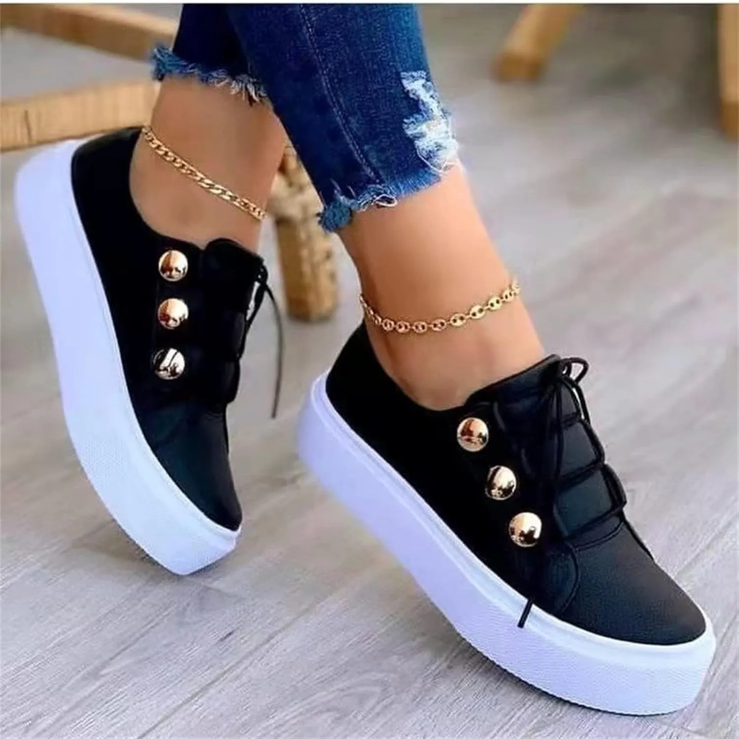 Sneakers for Women Non Slip Platform Fashion Sneakers Low Top Casual Walking Shoes Pu Faux Leather Classic Tennis Shoes Lightweight Outdoor Footwear