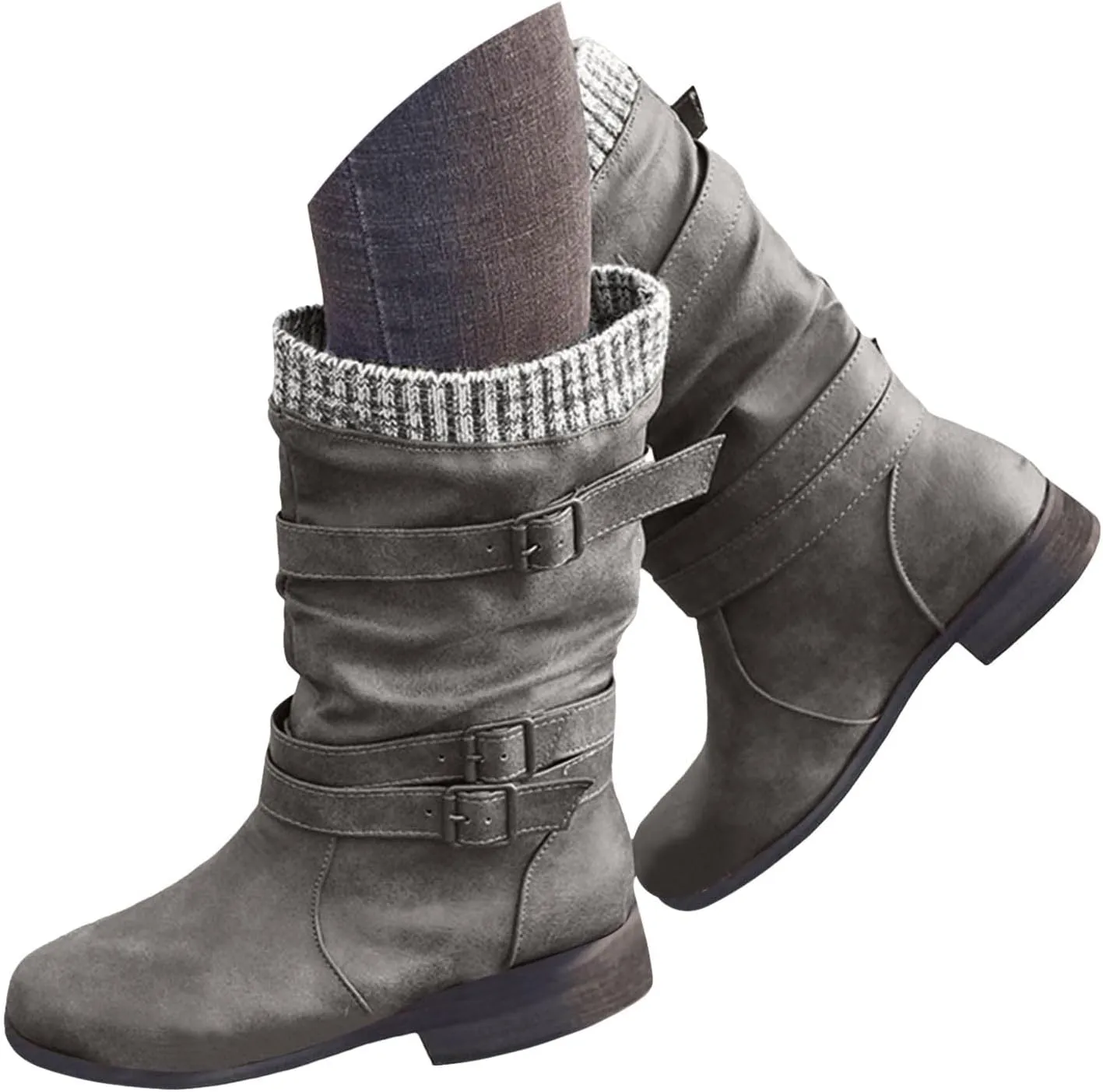 Snow Boots for Women Mid Calf Boots for Women Fall Winter New Women's Boots Mid Calf Raw Edge Women's Leather Boots